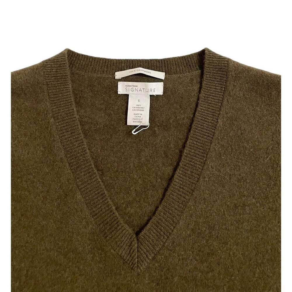 Nordstrom Signature V Neck Green Cashmere Sweater SZ S New - Picture 2 of 10